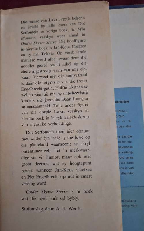Onder Skewe Sterre- Dot Serfontein. Very scarce title. 1969 - Afrikaans text