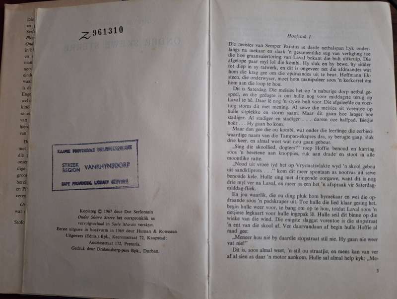 Onder Skewe Sterre- Dot Serfontein. Very scarce title. 1969 - Afrikaans text