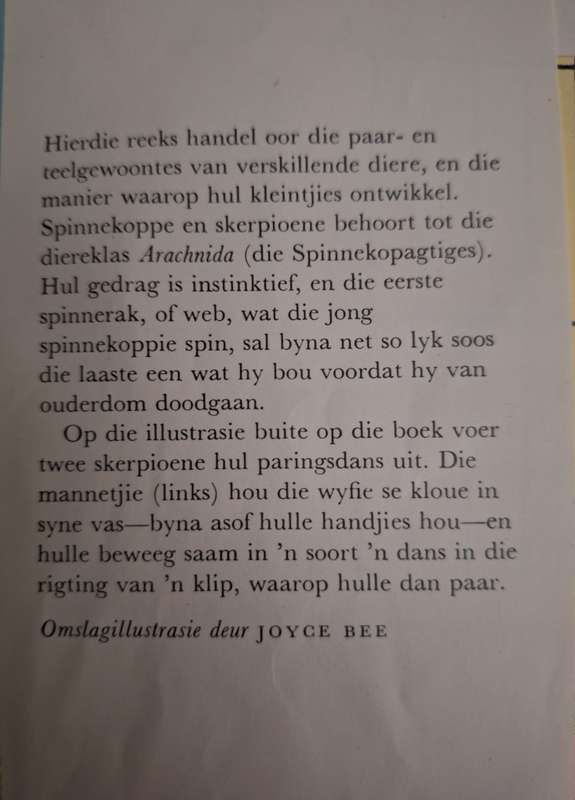 Spinnekoppe en Skerpioene/Die Diereryk-Reeks/JL Cloudsley-Thompson -1972 1st edition/ Afrikaans Text