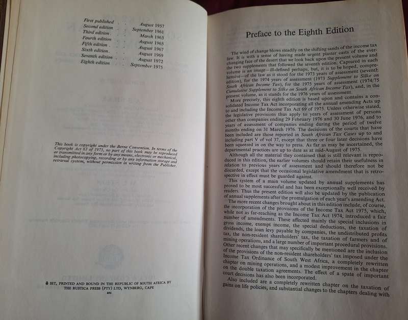Silke on SOUTH AFRICAN INCOME TAX -AS Silke 8th edition 1975 English Text