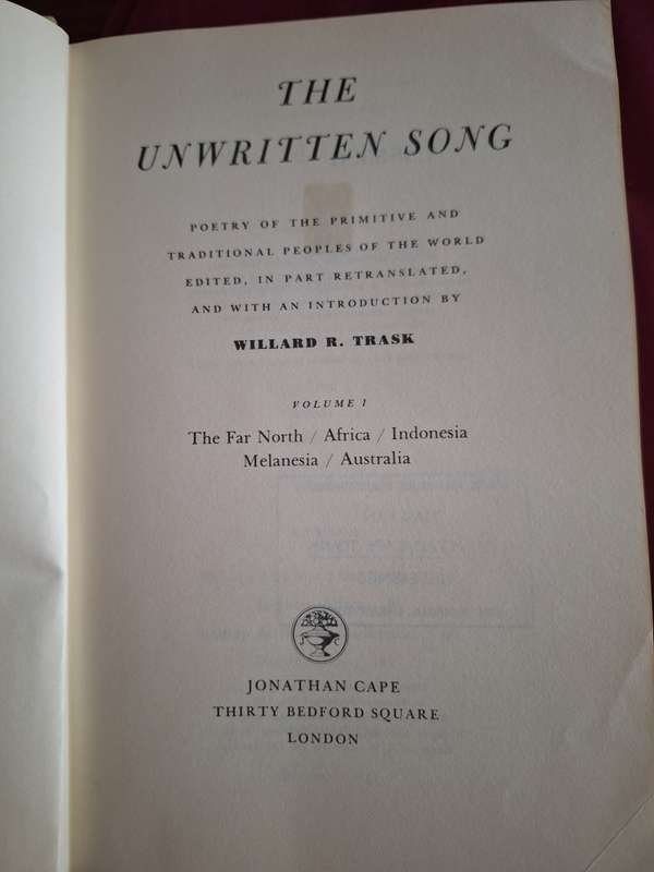The Unwritten Song Volume 1 & 2  Willard R Trask Poetry 1969
