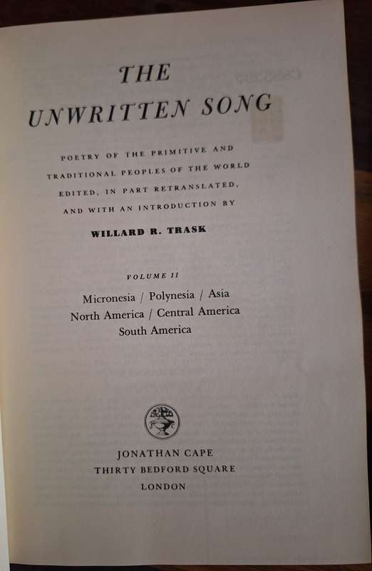 The Unwritten Song Volume 1 & 2  Willard R Trask Poetry 1969