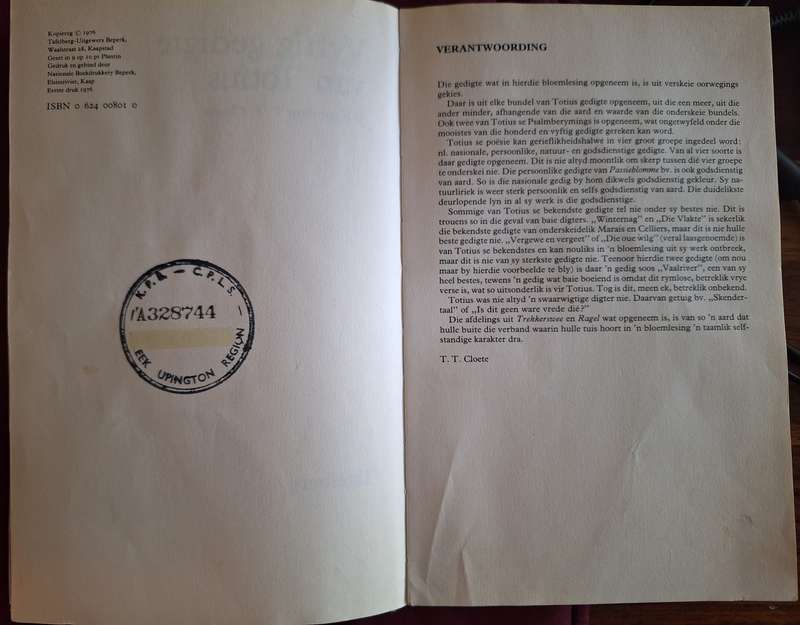 Vyftig gedigte van Totius- Saamgestel deur TT Cloetefirst edition 1976- Afrikaans Poetry.