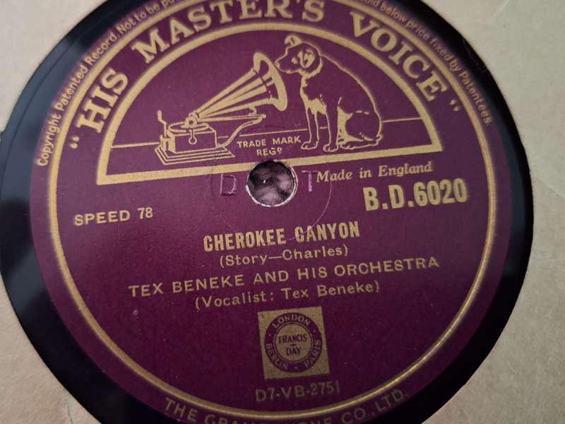 Gramophone His Master Voice - St Louis Blues March/Cherokee Canyon-Tex Beneke Orchestra-78 speed