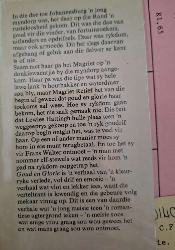 GOUD en GLORIE - CF Byers-Boshoff- 1970 first edition. Afrikaans Edition.