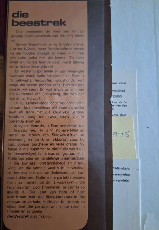 DOC IMMELMAN-Die Beestrek-1974 first edition- Afrikaans text-