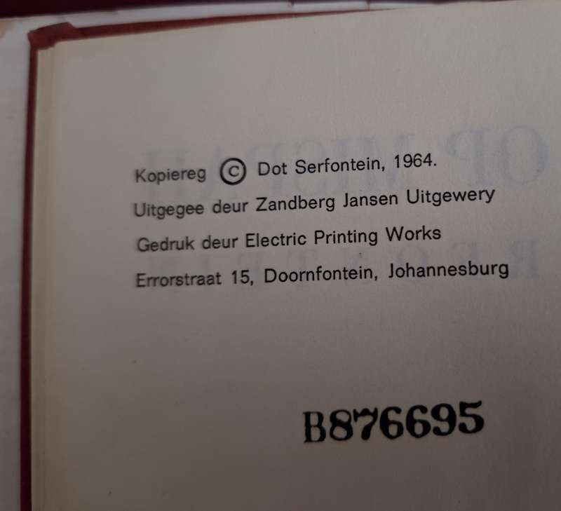 Water op Mispah-Dot Serfontein-1964 rare first edition. Afrikaans Text / Scarce