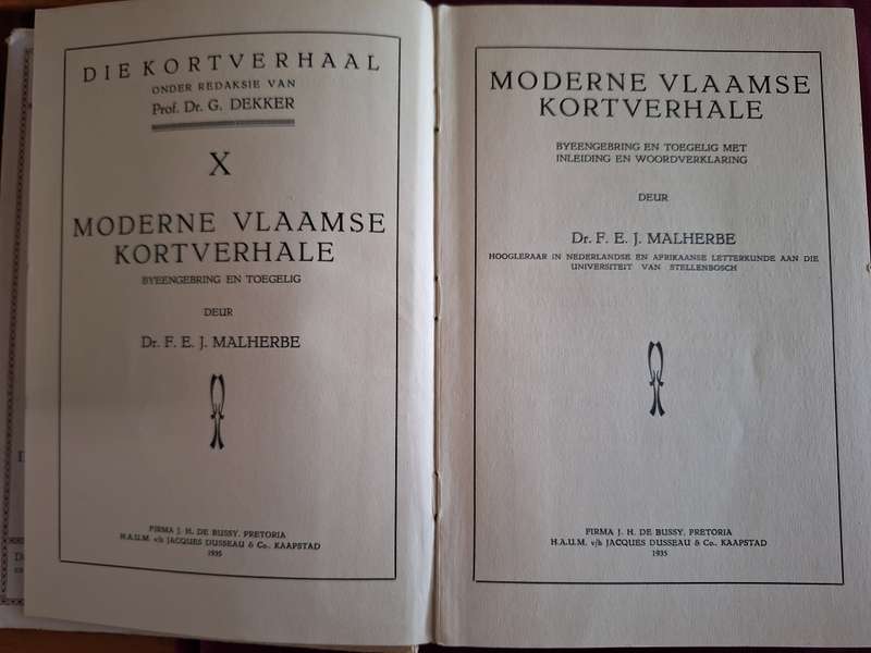 FEJ MALHERBE DR-Moderne Vlaamse Kortverhale-1935 First Edition/Afrikaans-Vlaams