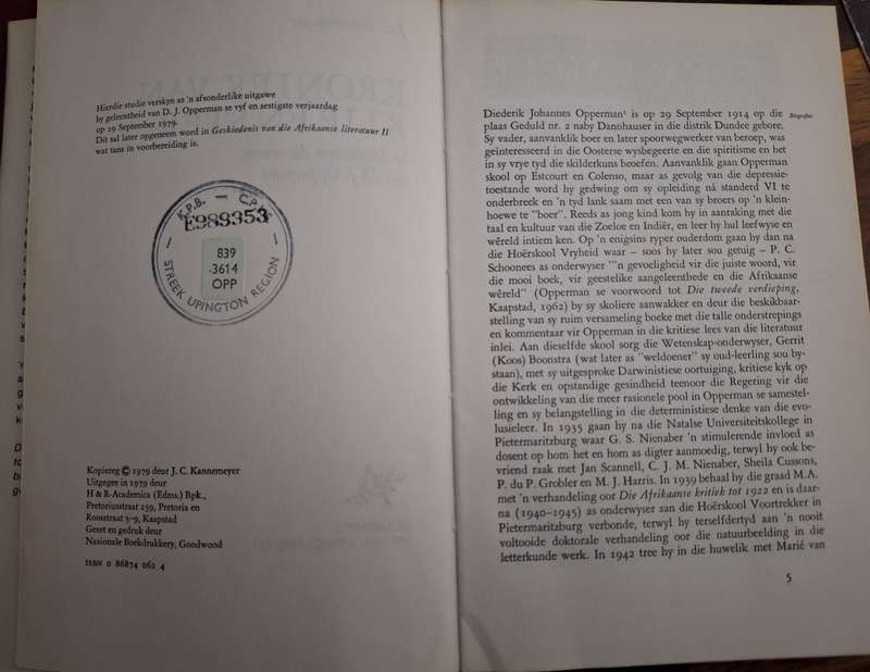 JC KANNEMEYER- Kroniek van klip en ster- first edition 1979 Afrikaans Text