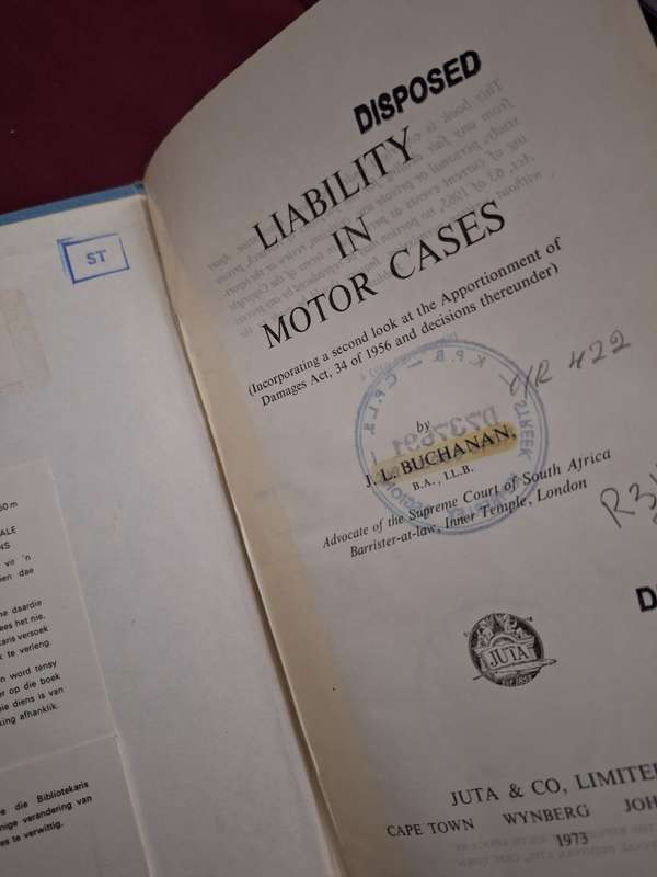 JLBUCHANAN-Liability in Motor Cases-1973 first edition very rare. English Text. Law