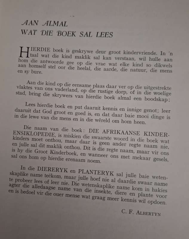 DIE AFRIKAANSE KINDERENSIKLOPEDIE-Dr CF Albertyn. Scarce. Afrikaans Text.