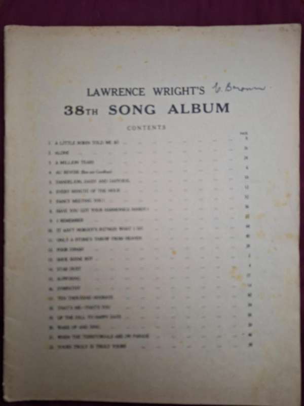 SHEET MUSIC - Lawrence Wright - song and dance album no. 38 - pp48