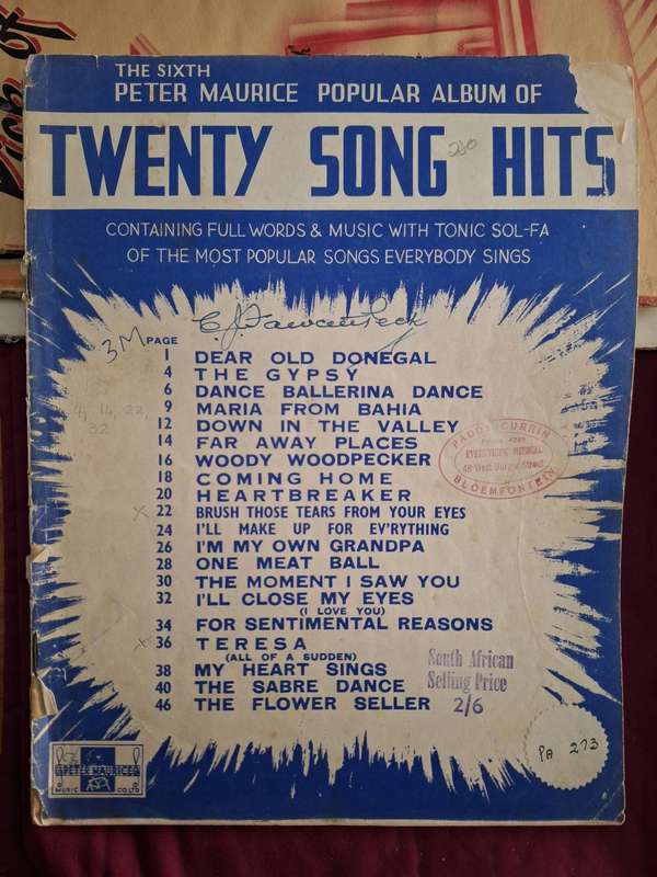 SHEET MUSIC- The 6th Peter Maurice popular album of 20 song hits.