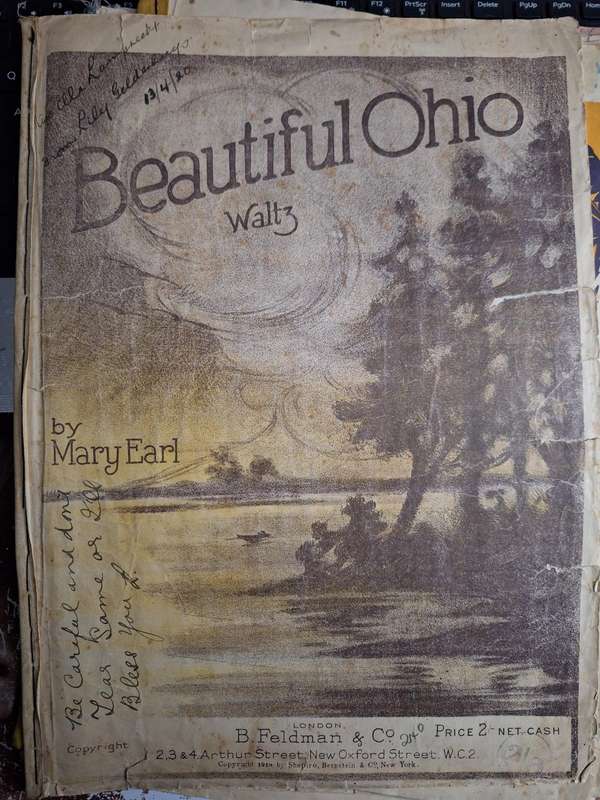 SHEET MUSIC-Beautiful Ohio Waltz by Mary Earl. Music score. pp4