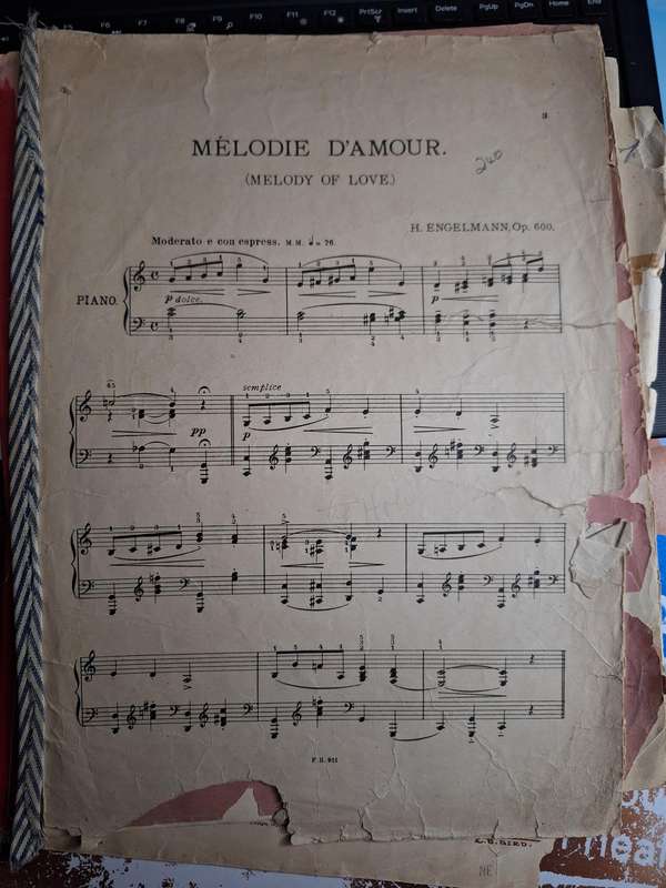 SHEET MUSIC-Melodie D'A Mour (Melody of Love) H Engelmann op-600 sheet