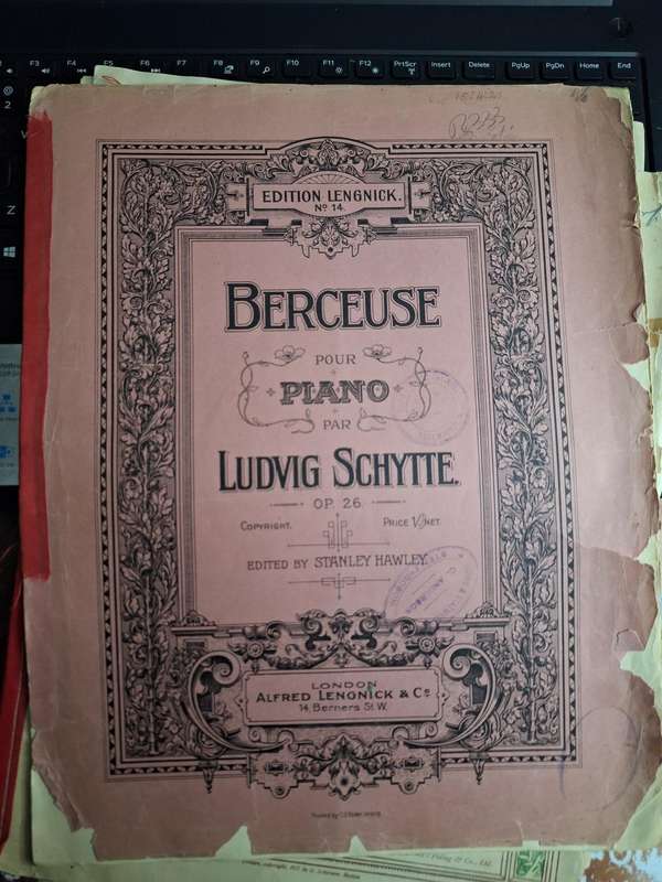 SHEET MUSIC-Berceuse pour piano par Ludwig Schytte op 26 - edition no 14 Alfred Lenonick