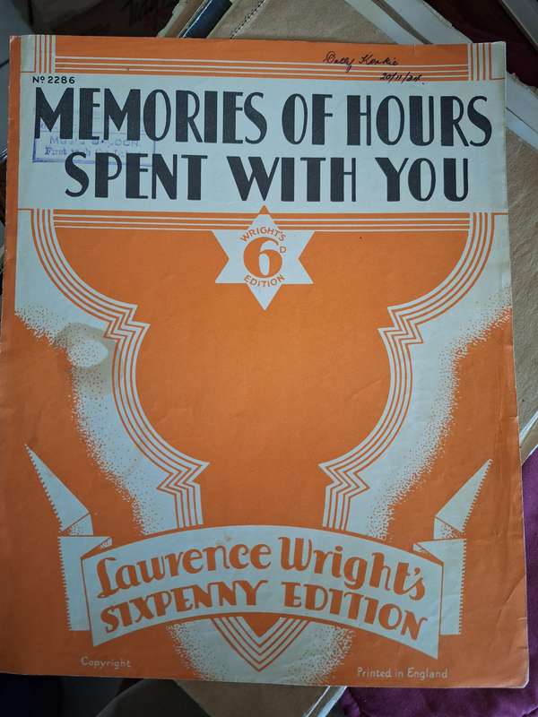 SHEET MUSIC - Memories of hours spent with you. Lawrence Wright -pp4