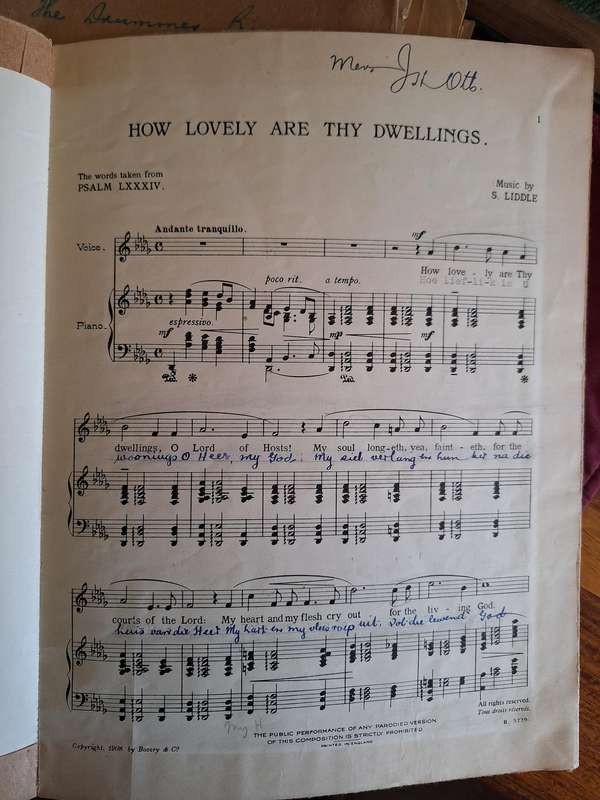 SHEET MUSIC - How lovely are thy dwellings music by S LIDDLE pp6