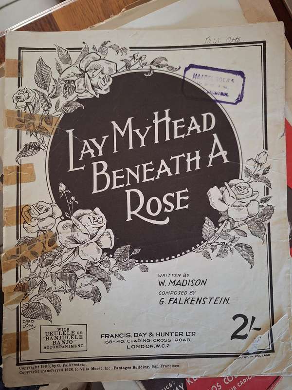 SHEET MUSIC - LAY MY HEAD BENEATH A ROSE composed by G Falkenstein witten by W Madison pp6
