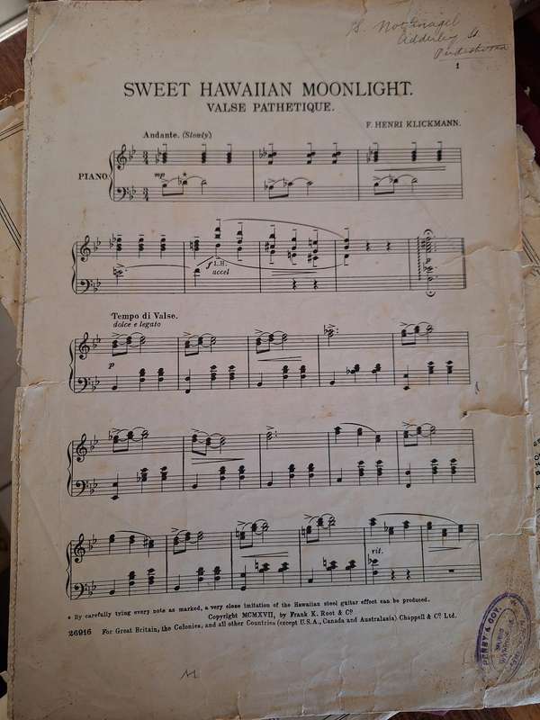 SHEET MUSIC/Sweet Hawaiian moonlight valse pathetique - F Henri Klickmann -pp6