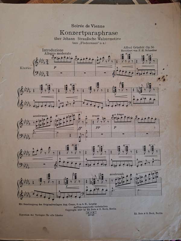 SHEET MUSIC - Soiree de Vienne - KONZERTPARAPHRASE uber Johann StrauBsche Walzermotive (Fledermause)