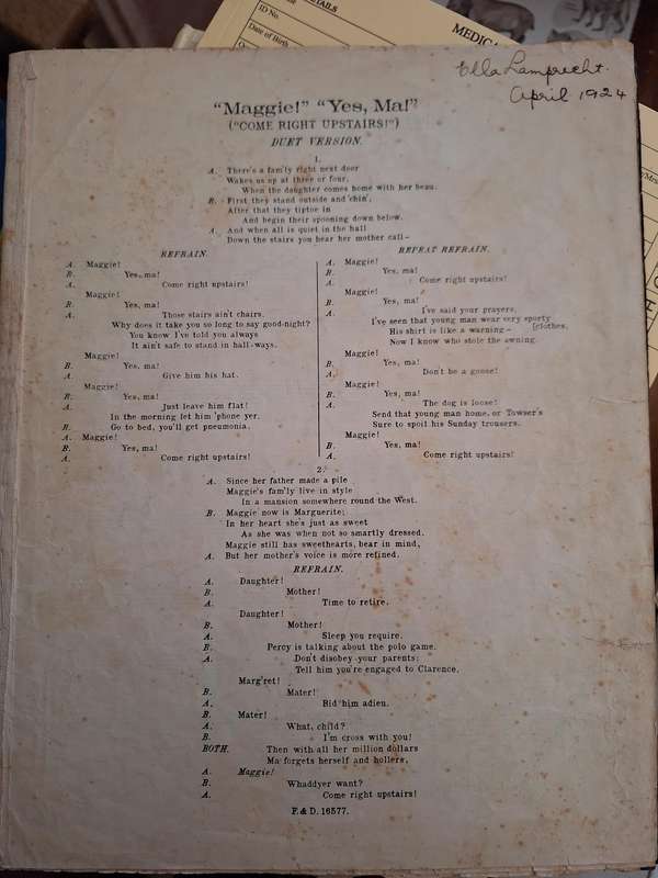 SHEET MUSIC - "Maggie!" "Yes, Ma!" come right upstairs -Johnny Tucker.