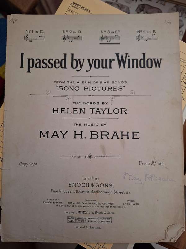 SHEET MUSIC-I passed by your Window music by May H. Brahe. pp6 Score