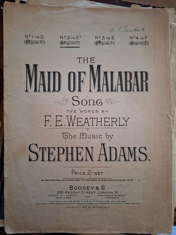 SHEET MUSIC - The Maid of Malabar music by Stephen Adams. pp8
