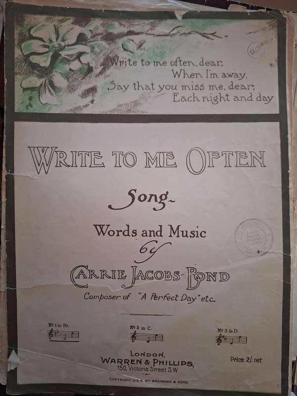 SHEET MUSIC - Write to me Often words and music by Carrie Jacobs Bond, pp8