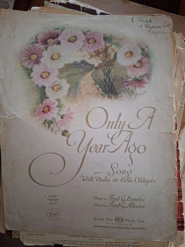SHEET MUSIC - Only A year ago music by Fred G Albers-with violin or cello Obligato. pp.4