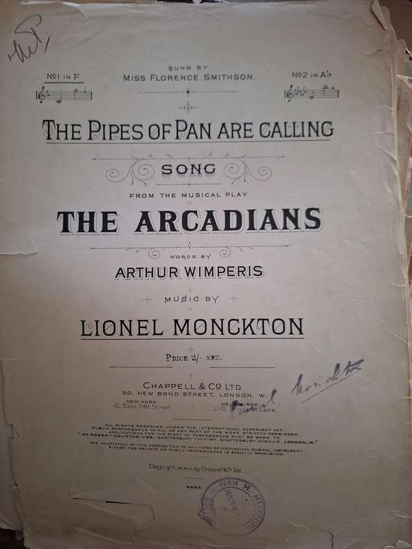 SHEET MUSIC - The pipes of Pan are calling music by Lionel Monckton. pp8