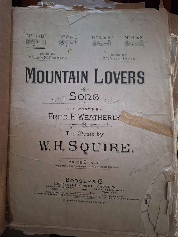 SHEET MUSIC - Mountains Lovers song music by W H Squire. pp8