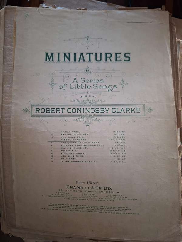 SHEET MUSIC - Miniatures a series og little songs nusic by Robert Coningsby Clarke. pp8