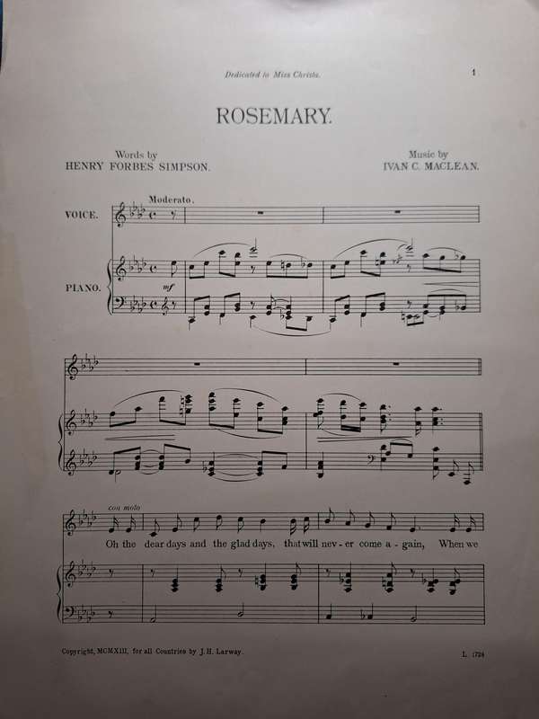SHEET MUSIC - Rosemary by Ivan C Maclean - pp4