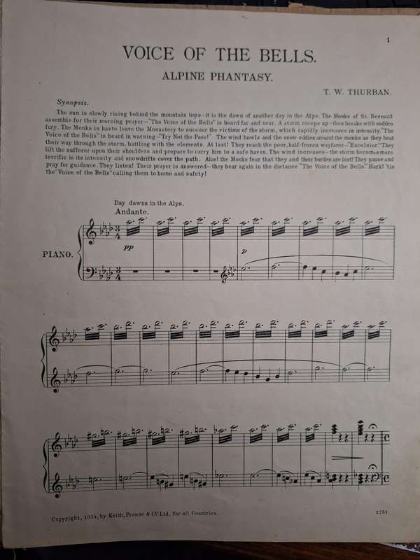 SHEET MUSIC - Voice of the Bell's Alpine Phantasy  by TW Thurban. pp10