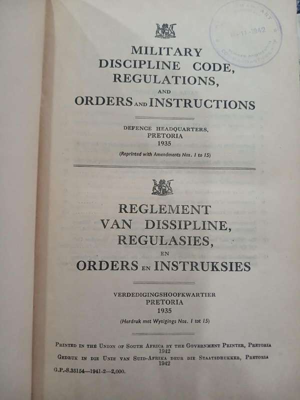 MILITARY DISCIPLINE CODE, REGULATIONS AND ORDERS AND INSTRUCTIONS 1935 ( VERY GOOD CONDITION)