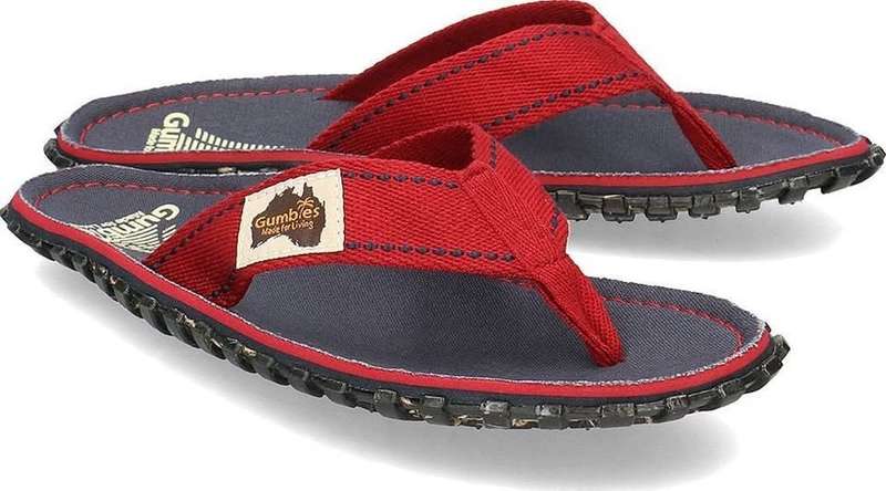 Mens GUMBIES Flip Flops / Sandals - Tyre Tread Canvas Islander Navy Coast - Red & Blue - Size 10