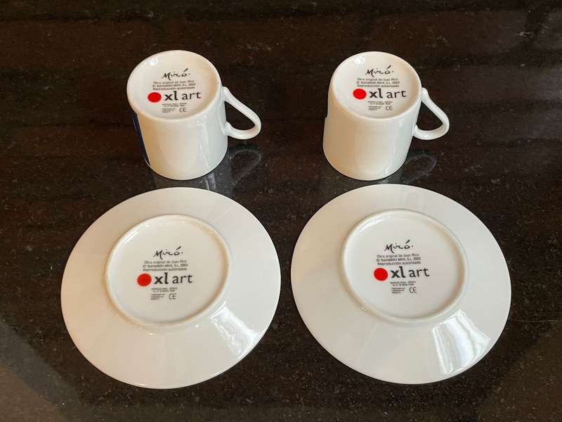 Pair of Licensed Joan Miro Ceramic Espresso Cups & Saucers