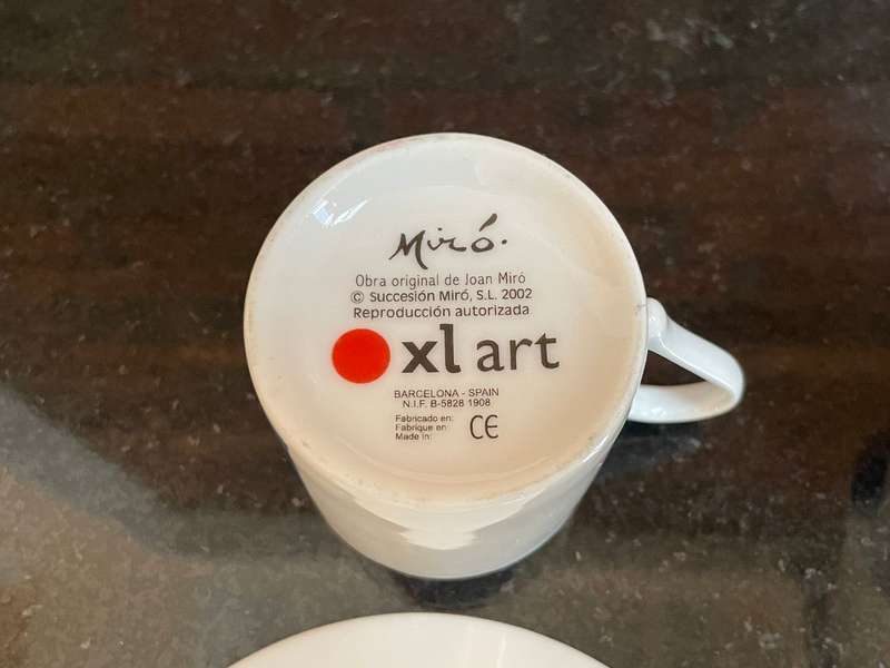 Pair of Licensed Joan Miro Ceramic Espresso Cups & Saucers