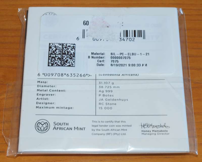 2021 Big Five Series 2 - Elephant - Brilliant Uncirculated 1oz Silver Blister pack