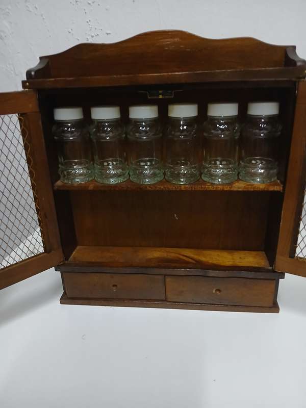 Beautiful Vintage Wooden Rustic Curio Cabinet Showcase Display With 2 Drawers
