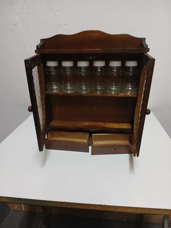 Beautiful Vintage Wooden Rustic Curio Cabinet Showcase Display With 2 Drawers