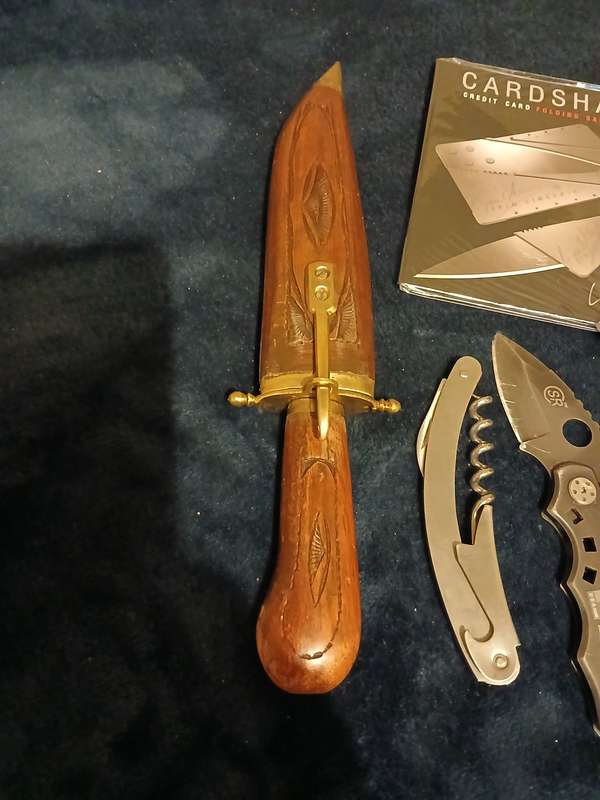 Vintage Dagger with Wooden Handle and Sheath and Brass Detail made in India + exstras