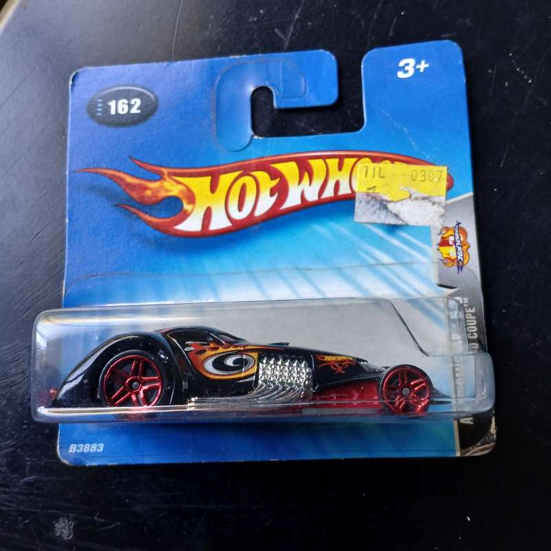2000 Hot Wheels #162 Autonomicals 5/5 HAMMERED COUPE Black w/Red Pr5 Spoke Wheel