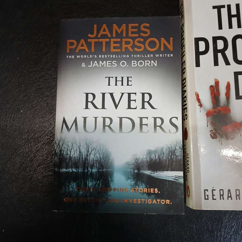 three thriller novels: "The River Murders" by James Patterson & James O. Born "The Profiler Diaries