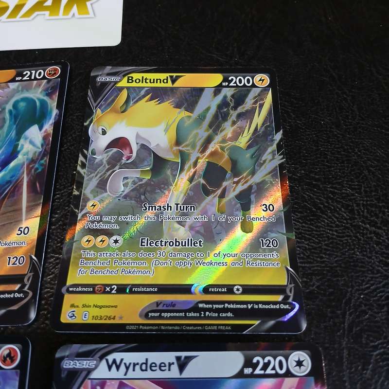 7 Pokémon V cards: Hisuian Sneasler V, Wyrdeer V, Lucario V, Enamorus V, Chandelure V, and Boltund V
