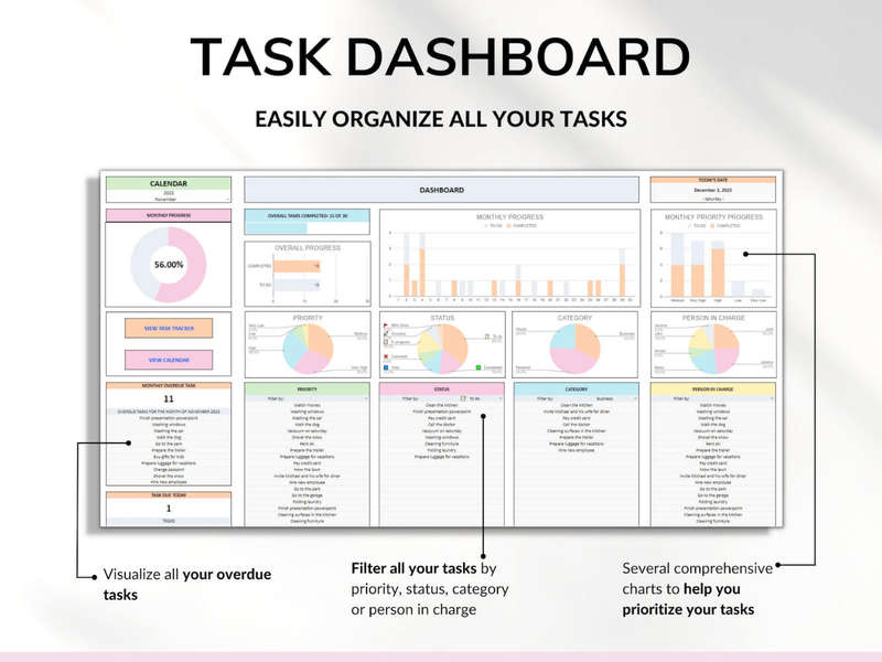To Do List Tracker - Task Planner (Excel and Google Sheet Tamplate)