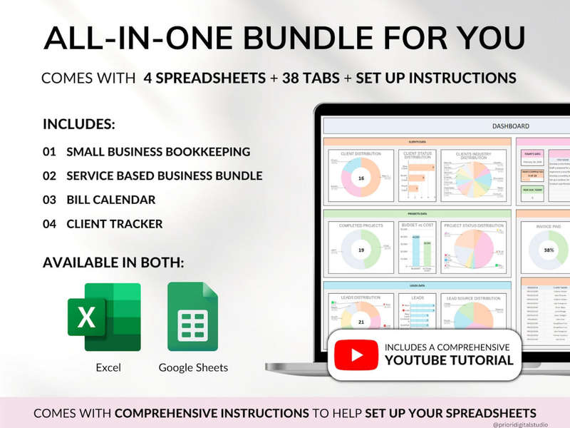 Ultimate Service Business Spreadsheet Bundle Sheet (Excel and Google Sheet)