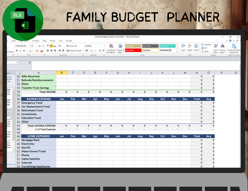 Family Budget Planner Excel Spread Sheet and Google Sheet