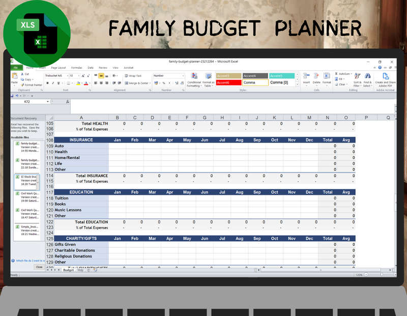 Family Budget Planner Excel Spread Sheet and Google Sheet